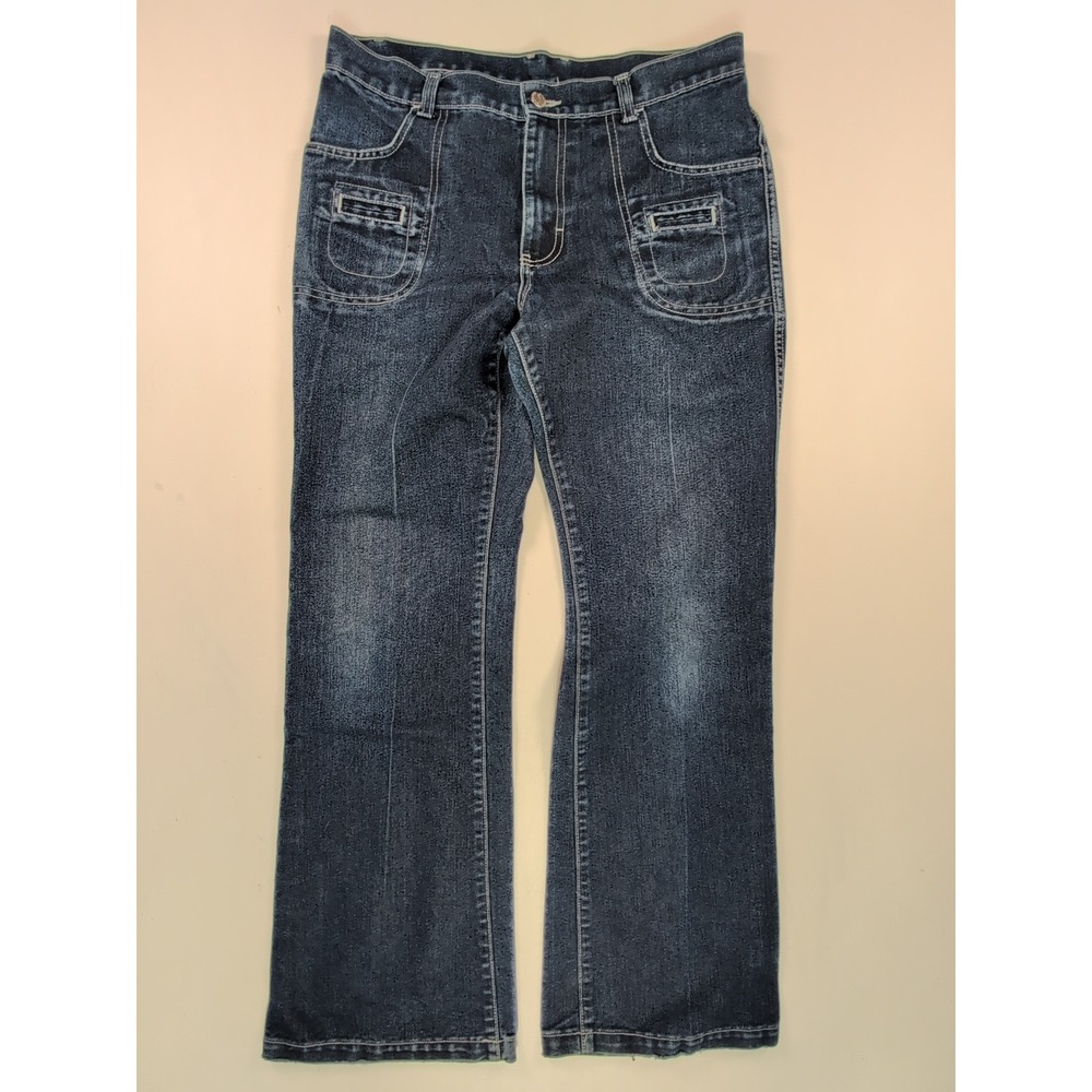 Jordache Vintage Dark Wash Flare Leg Jeans Size 11/12 High Rise Utility Pockets